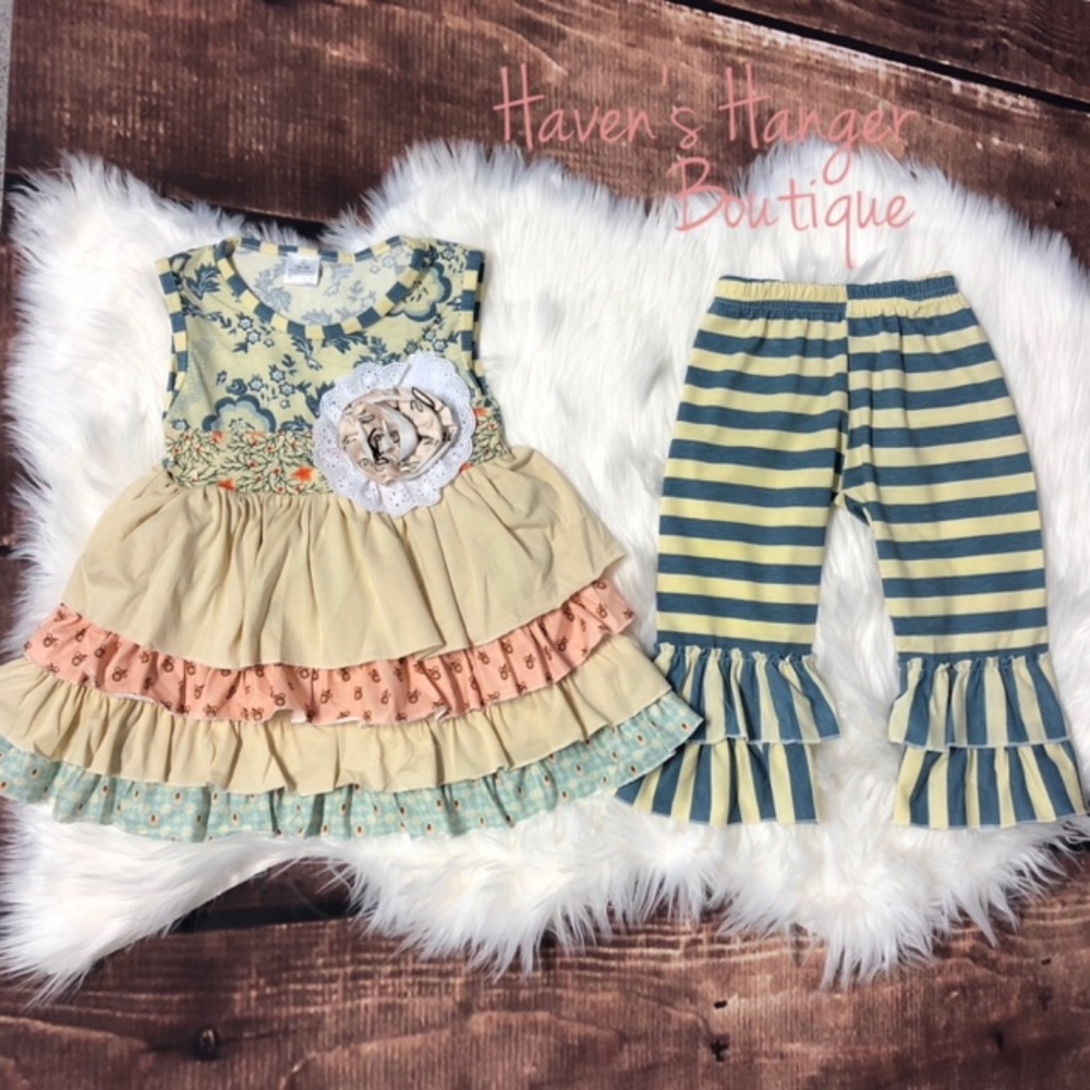 2pc. Layered Ruffle Floral & Stripe Top & Pants #1 - Picture 4 of 7